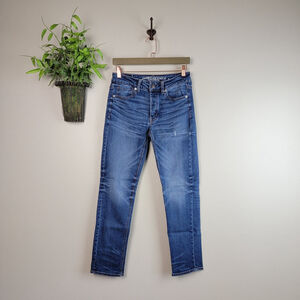 American Eagle Tomgirl Medium Wash Mid Rise Button Fly Distressed AE 2 Jeans